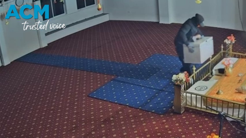 Police have released footage of masked men allegedly breaking into the Shri Guru Ravidass Sabha temple in Campbellfield, Melbourne's north, about 10.30pm on December 29 and allegedly stealing a donation box. Footage by Victoria Police