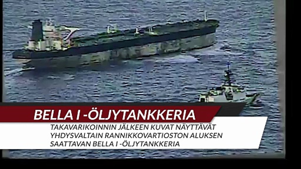 Takavarikoinnin jälkeen kuvat näyttävät Yhdysvaltain rannikkovartioston aluksen saattavan Bella I -öljytankkeria