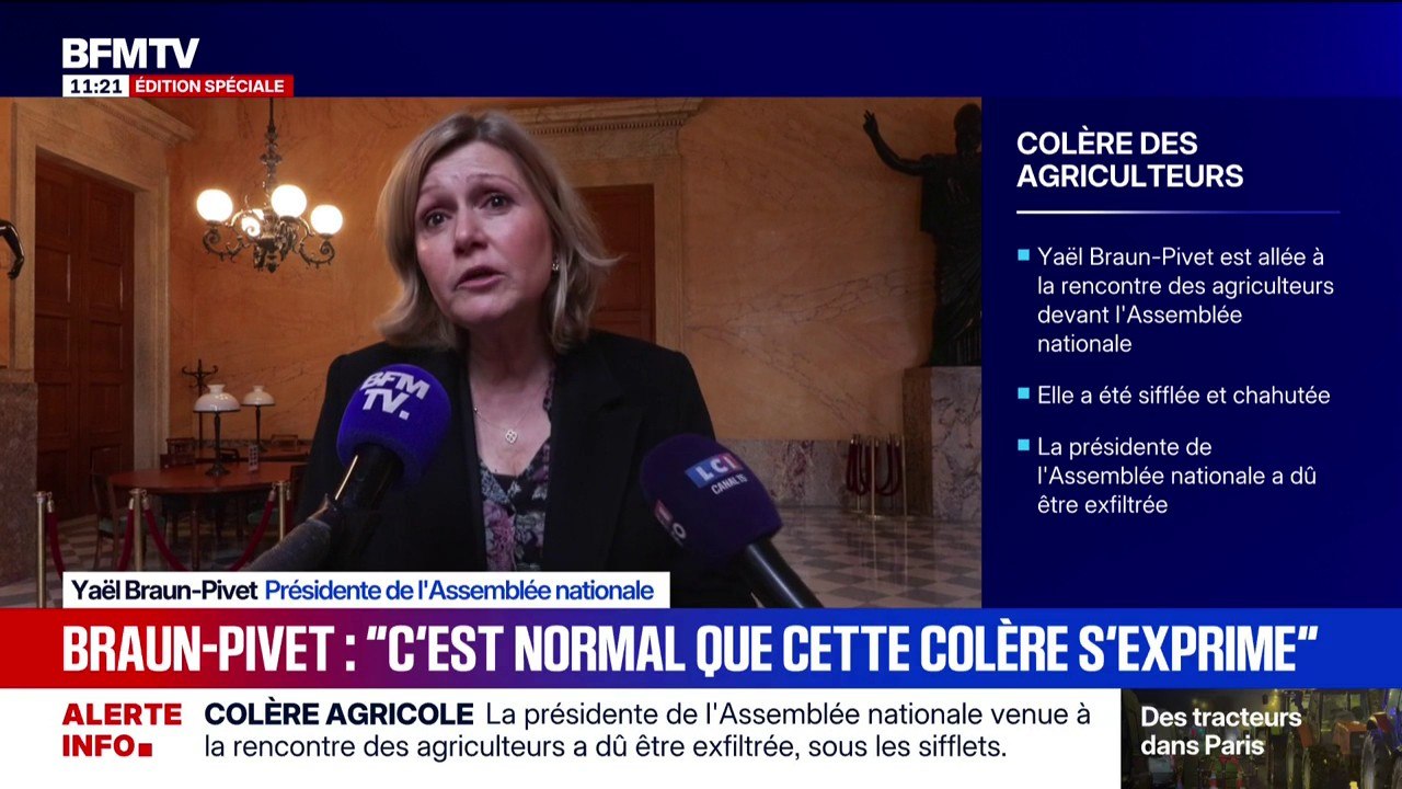 "C'est normal que cette colère s'exprime": Yaël Braun-Pivet prend la parole après avoir été chahutée par les agriculteurs présents devant l'Assemblée nationale