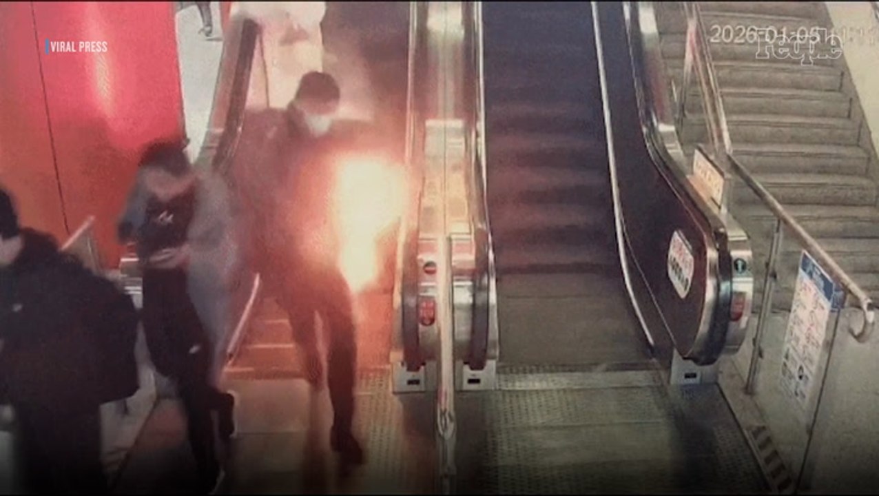 Man Engulfed in Flames on Subway After Power Bank He's Carrying Explodes in Dramatic Footage