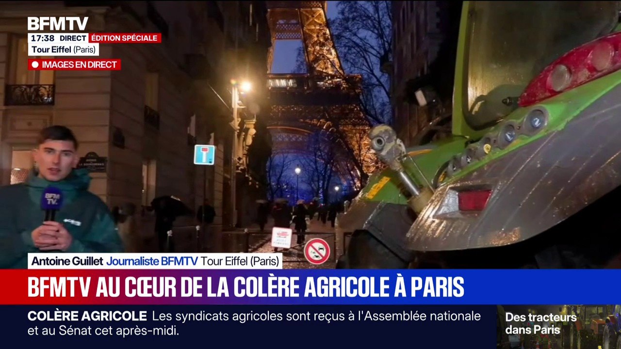 Colère agricole: des tracteurs posés au pied de la Tour Eiffel