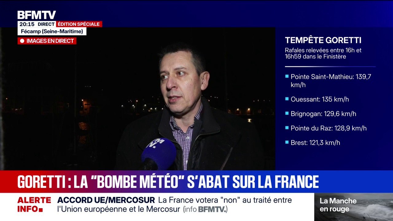 Tempête Goretti: "Il ne faut surtout pas aller sur le front de mer, voyez le spectacle de loin ou à travers des photos", prévient le maire de Fécamp en Normandie