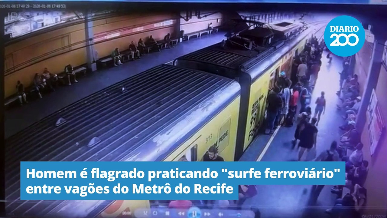 Homem é flagrado praticando "surfe ferroviário" entre vagões do Metrô do Recife