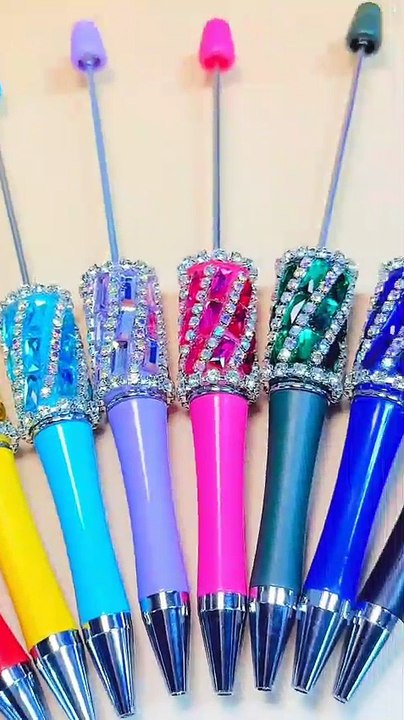 Beadable Pens with Oblique-Stripe AB and Rectangular Rhinestone Chains Covered the Entire Pen,