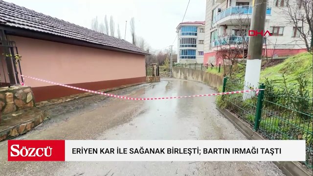 Eriyen kar ile sağanak birleşti; Bartın Irmağı taştı