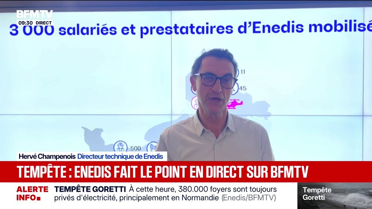 Tempête Goretti: "380 000 foyers toujours privés d'électricité, principalement en Normandie", annonce le directeur technique d'Enedis