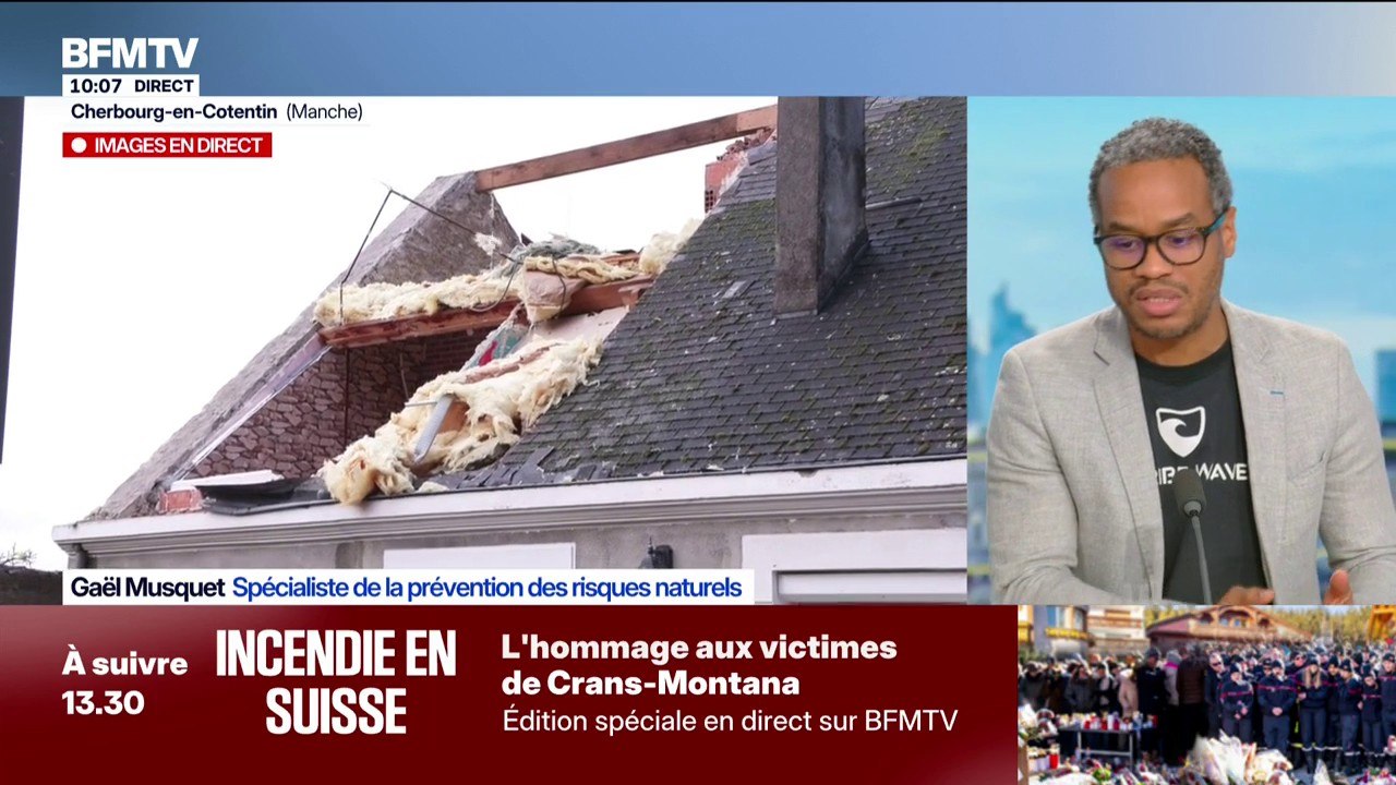 Tempête Goretti: des toits arrachés dans les rues de Cherbourg