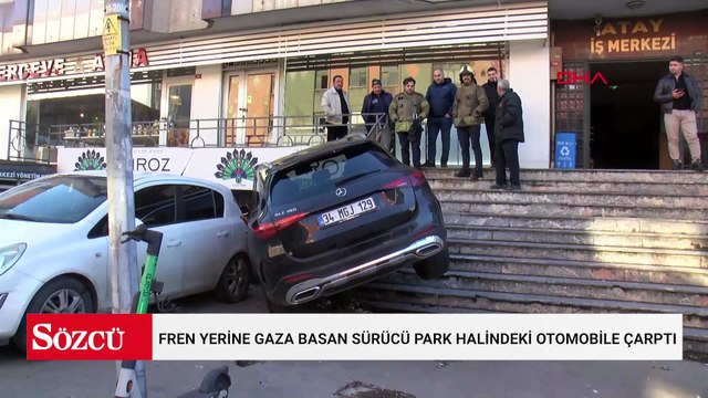 Ümraniye'de fren yerine gaza basan sürücü park halindeki otomobile çarptı; kaza kamerada