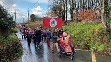 The procession heading towards the school (Will Goddard, Crediton Courier)