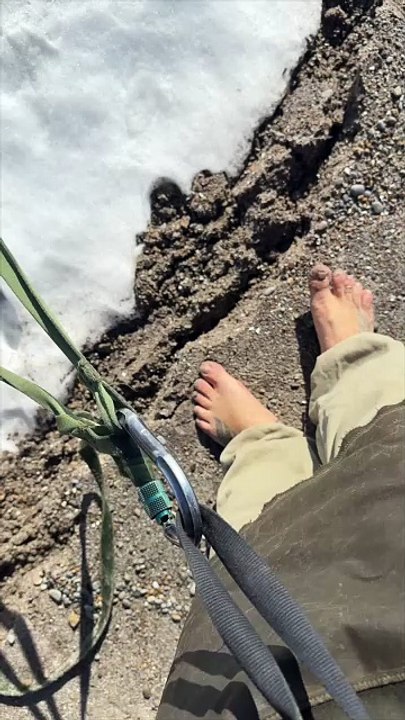 Barefoot in the snow on a warm winters day