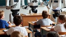 What will the world look like in 2030?.  AI Everywhere,  AI Robots Teaching in Schools.