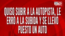 Impresionante choque en la 9 de Julio: quiso subir la autopista, le erró y terminó chocando a otro auto