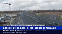 Colère des agriculteurs: un blocage filtrant sur le pont de Normandie, en Seine-Maritime
