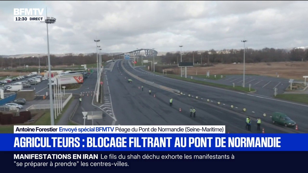 Colère des agriculteurs: un blocage filtrant sur le pont de Normandie, en Seine-Maritime
