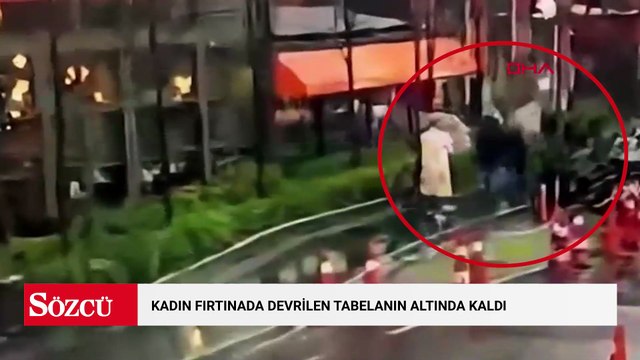İstanbul’da şok anları: Yolda yürüyen kadının üzerine tabela devrildi