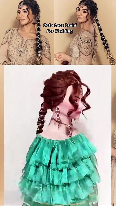 Gota lace braid ponytail hairstyle for wedding