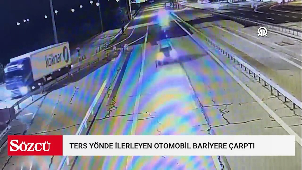 Otobanda ters yönde ilerleyen otomobil bariyere çarptı