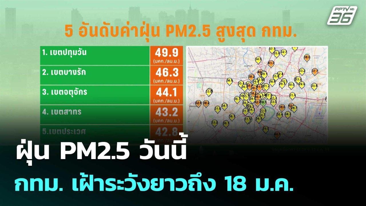 ฝุ่น PM2.5 วันนี้ กทม. เฝ้าระวังยาวถึง 18 ม.ค....