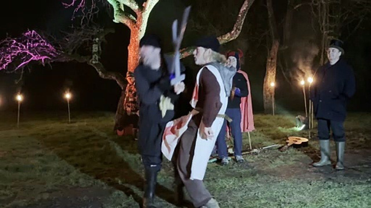 During a part of Brown Paper Bag Mummers play at Sandford Wassail, video Alan Quick IMG_2248