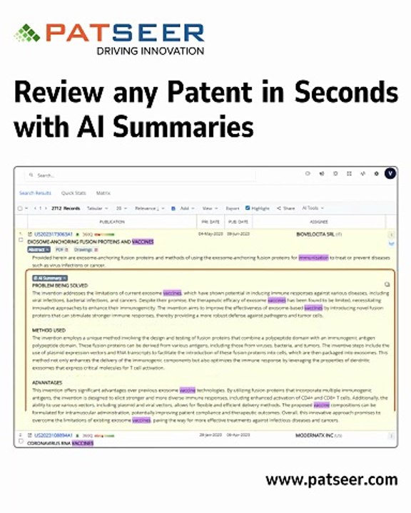 Review any patent in seconds with AI Summaries