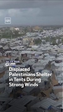 Displaced Palestinians Shelter in Tents During Strong Winds