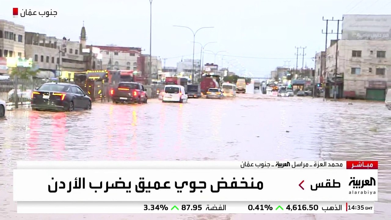 مراسل العربية محمد العزة يرصد غرق عدد من الشوارع بسبب مياه الأمطار في العاصمة الأردنية عمان