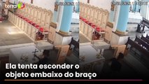 Vídeo flagra mulher furtando crucifixo de bronze de altar em igreja de Niterói #shorts