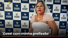 Mulher que usou vestido de noiva em posse de concurso diz que realizou sonho