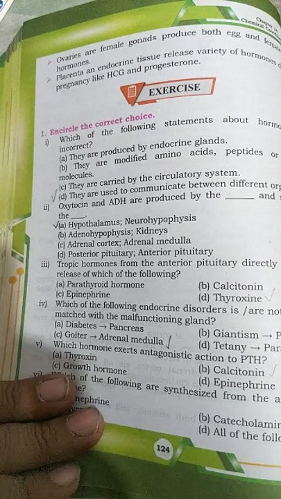 chapter 18 chemical  coordination class 12 biology test book mcqs solution