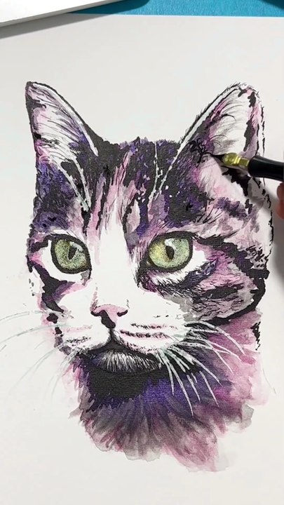 Peindre un chat à l'aquarelle et à l'encre de chine