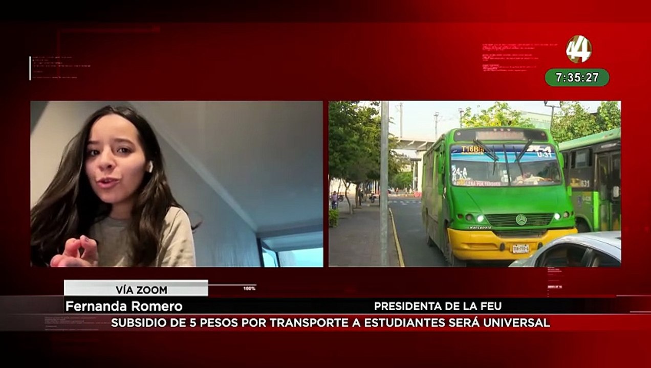 Fernanda Romero habla sobre subsidio universal de 5 pesos al transporte estudiantil  Para #SeñalInformativa, emisión matutina, Fernanda Romero, presidenta de la Federación de Estudiantes Universitarios, explicó que el subsidio de 5 pesos al transporte par