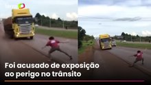 Jovem é preso após fazer ‘jogo da galinha’ com carreta e quase provocar acidente no Paraguai