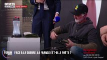 FORUM BFM - Lampe frontale, nourriture, arbalète, éviter les zones urbaines... William, survivaliste et instructeur de survie, présente son sac de survie et donne ses conseils en cas de guerre