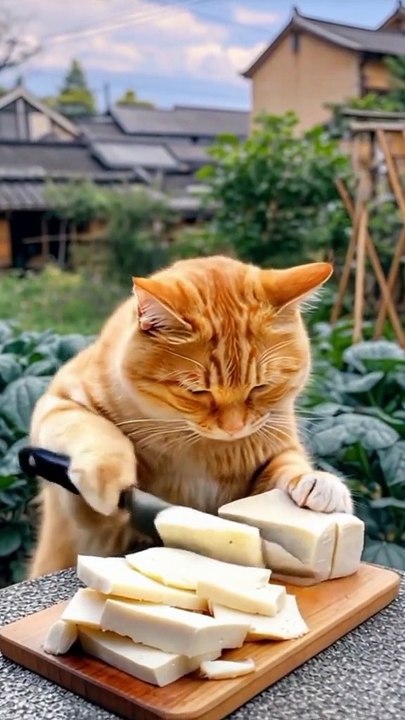 kucing oyen sedang memasak