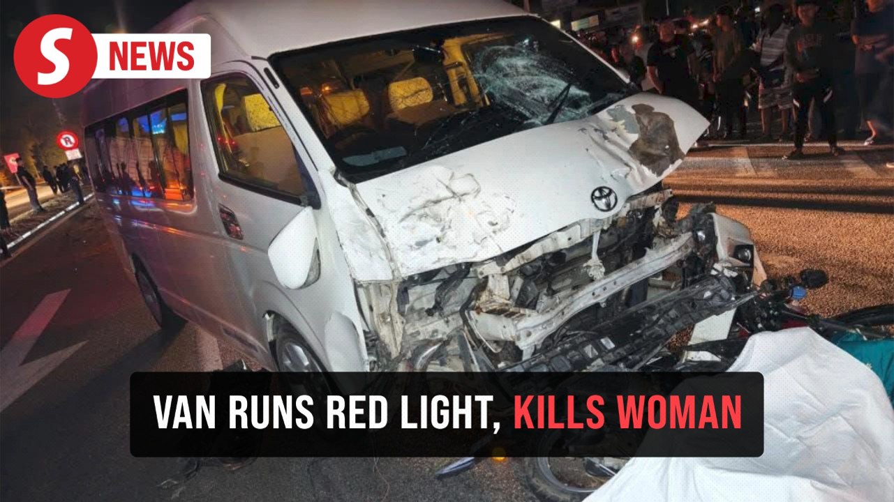 Woman motorcyclist killed after van runs red light