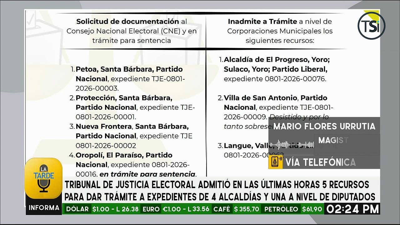 TJE admitió cinco recursos para dar trámite a expedientes de cuatro alcaldías y una a nivel de diputados