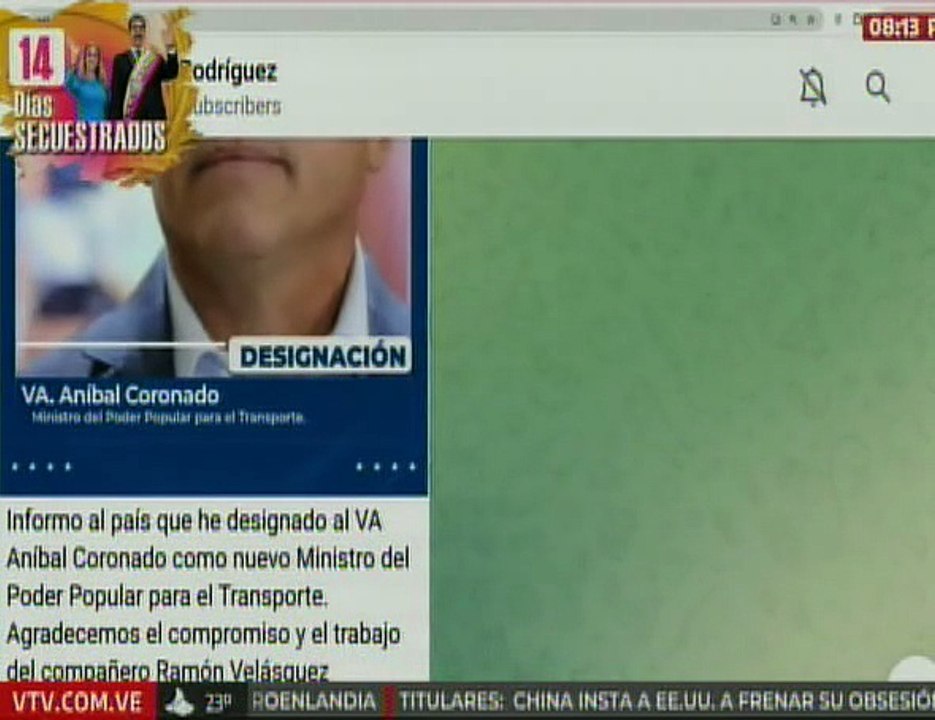 Presidenta Encargada Delcy Rodríguez designa a V/A. Aníbal Coronado como ministro para el Transporte