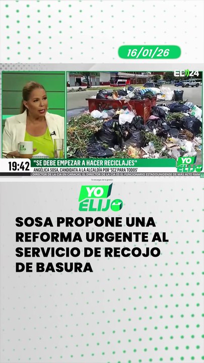 La candidata a alcaldesa por Santa Cruz para Todos, Angélica Sosa, alertó que la ciudad genera cerca de 1.500 toneladas diarias de residuos y que el actual servicio de recolección es deficiente. Propuso una nueva licitación, impulsar el reciclaje y mejora