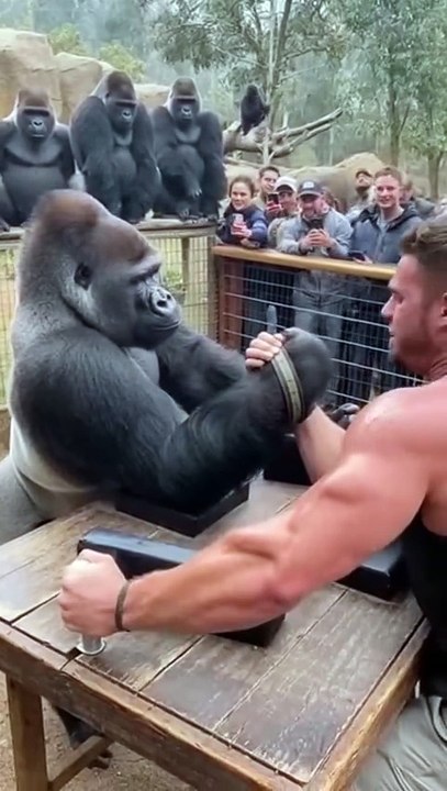 Gorilla vs Bodybuilder  Real Arm Wrestling Match  Nature vs Human Power