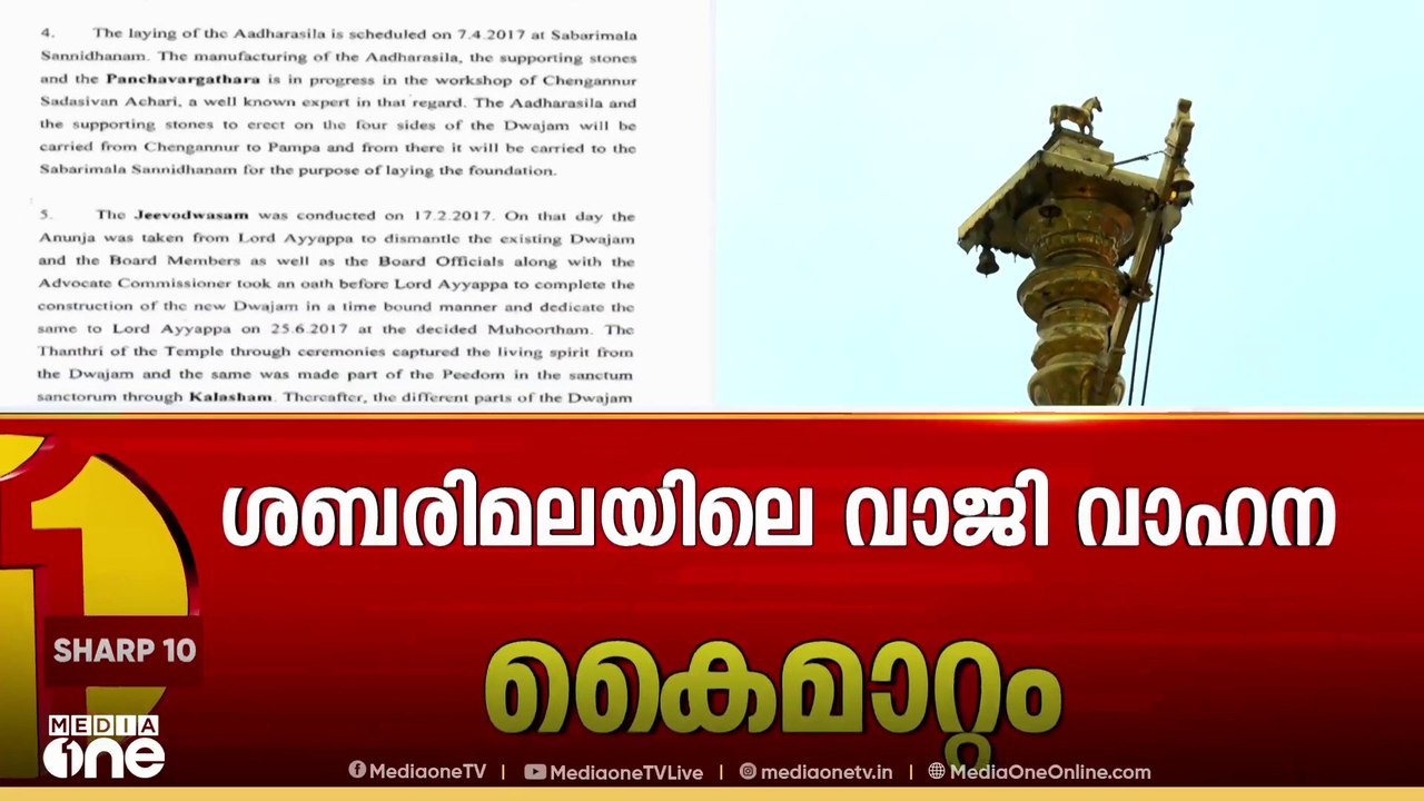 ശബരിമലയിലെ വാജിവാഹനം തന്ത്രിക്ക് കൈമാറിയത് പാരമ്പര്യ വിധി പ്രകാരം: അഭിഭാഷക കമ്മീഷണറുടെ റിപ്പോർട്ട്
