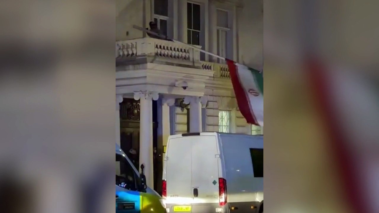 Brawl breaks out at London Embassy after protestor removes Iranian flag