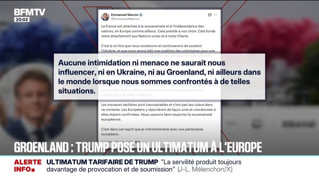 Groenland: Emmanuel Macron a déclaré que les menaces tarifaires de Donald Trump sont inacceptables