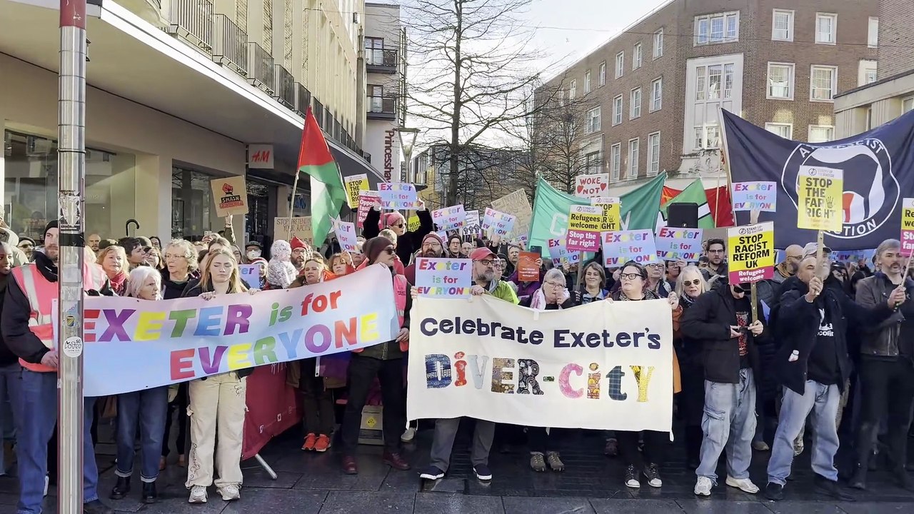 Opposing groups face off in Exeter, video by Alan Quick IMG_2573