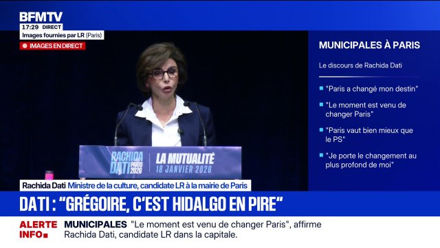 Élection municipale: Emmanuel Grégoire, c'est Anne Hidalgo en pire , déclare Rachida Dati, ministre de la Culture et candidate LR à la mairie de Paris