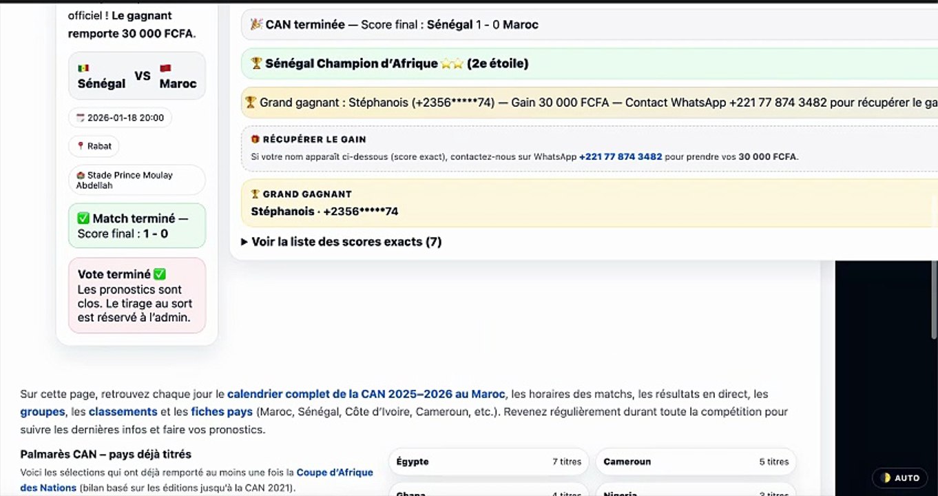 Tirage au sort LIVE 🇸🇳🏆 Sénégal Champion CAN : qui gagne les 30 000 FCFA ? (Score exact 1-0)