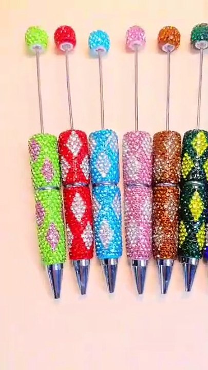Beadable Clay Pens with Rhombus-Shaped Clear Rhinestone, Multi-Color