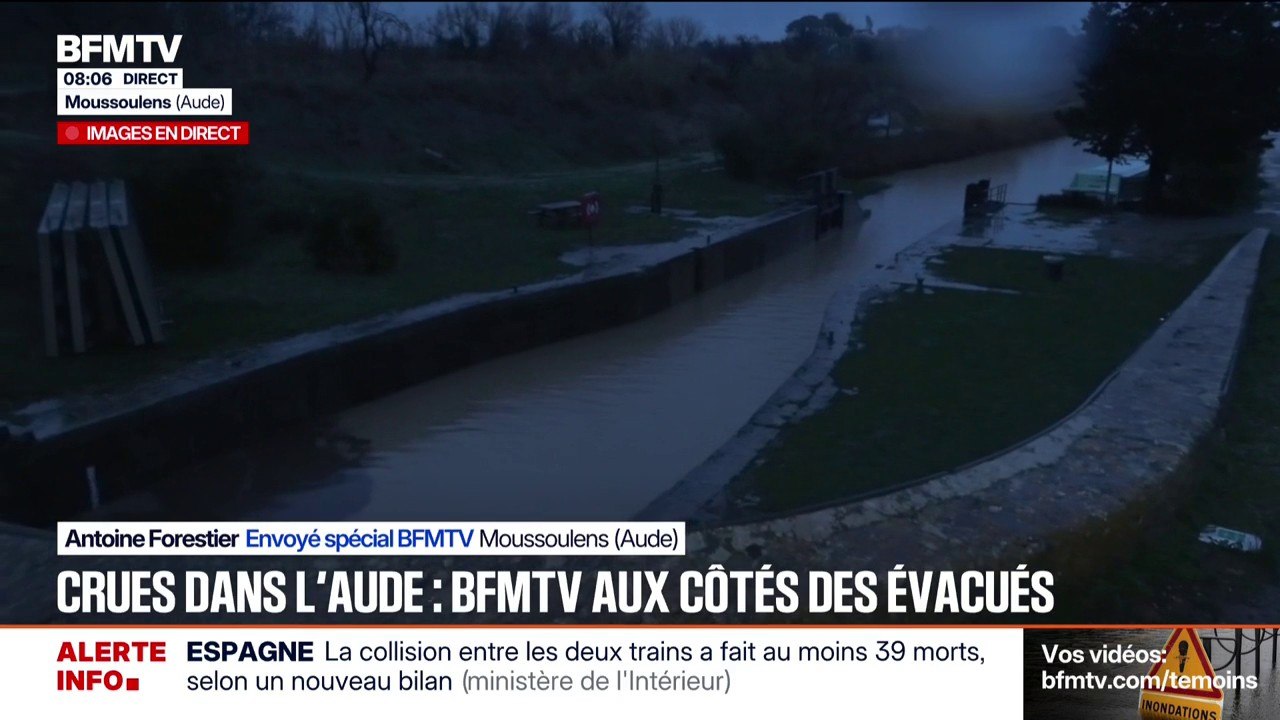 À Moussoulens, dans l'Aude, ce cours d'eau est passé de 35cm le 18 janvier à plus de cinq mètres ce 19 janvier