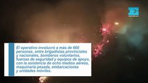 Helicopteros, pilotos y brigadistas combatiendo el incendio de Chubut