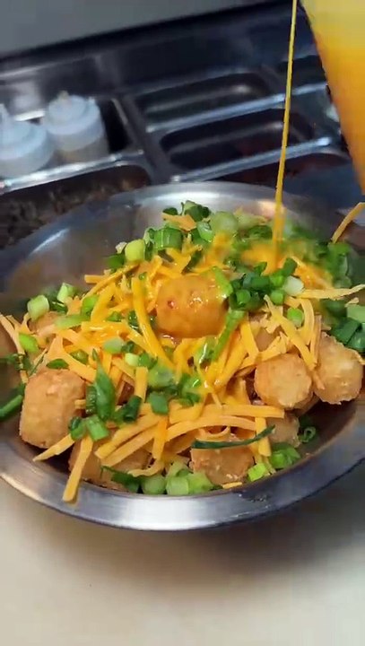 TATER TOT WAFFLE from Twisted Fork Brunch Co in Bellmore, NY on Long Island! 🔥🤤 #DEVOURPOWER