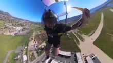 Skydiver loses grip on toggles and falls on his butt during landing